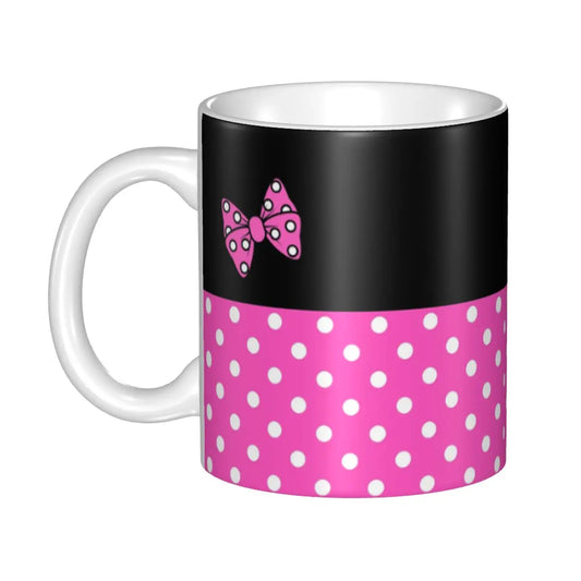 Customized Pink Polkadots Minnie Coffee Mugs DIY Polka Dot Bow Ceramic Milk Tea Cups