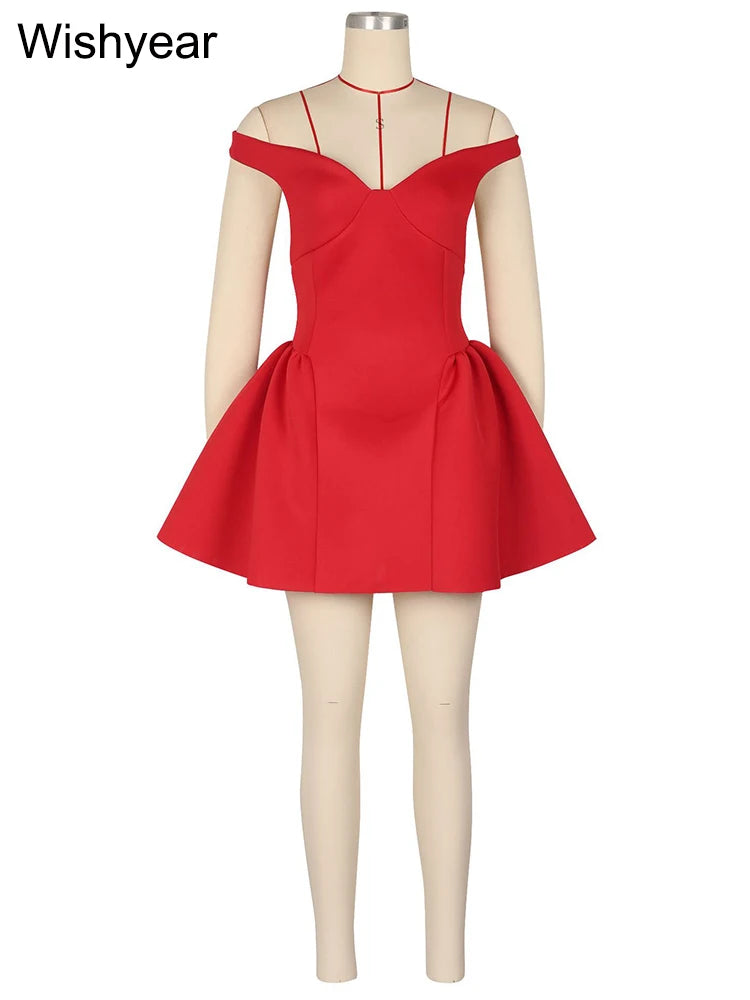 Robe courte rouge à col licou et décolleté plongeant en V pour femme, tenue de soirée moulante et princesse, sans manches, dos nu, idéale pour un anniversaire