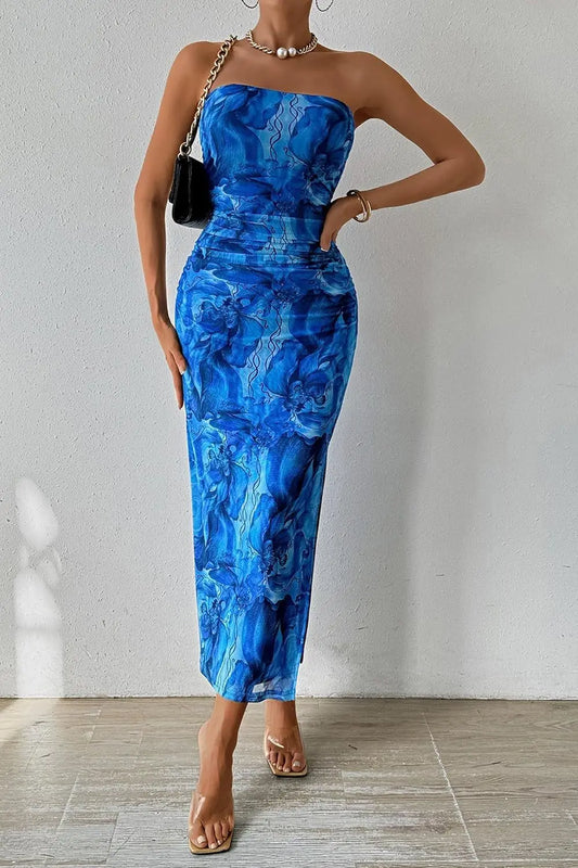 Robe d'été sexy sans manches avec ourlet fendu et imprimé pour femme