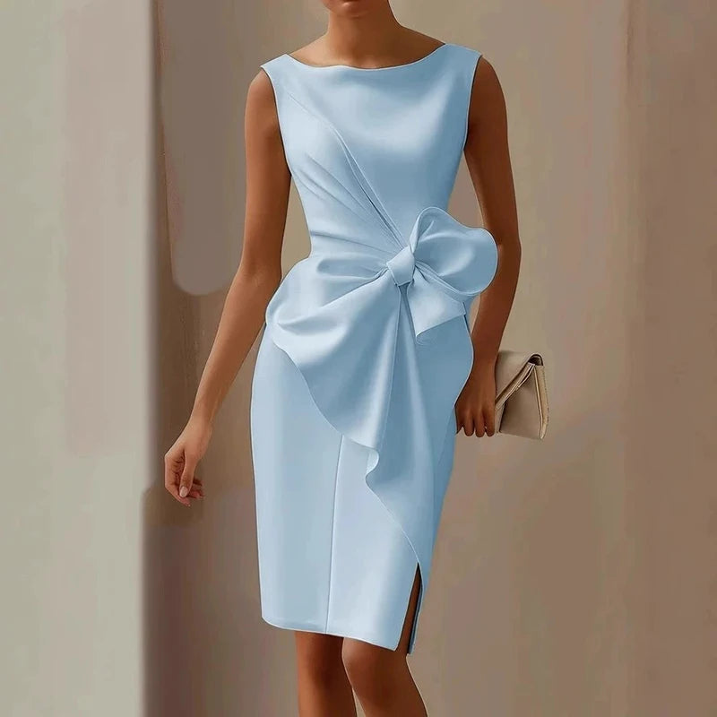 Vestidos Sexy Sleeveless Hollow Summer Dress Woman 2025 Spring Elegant O Neck Bowknot Slim Party Dress Casual Solid Mini Dresses