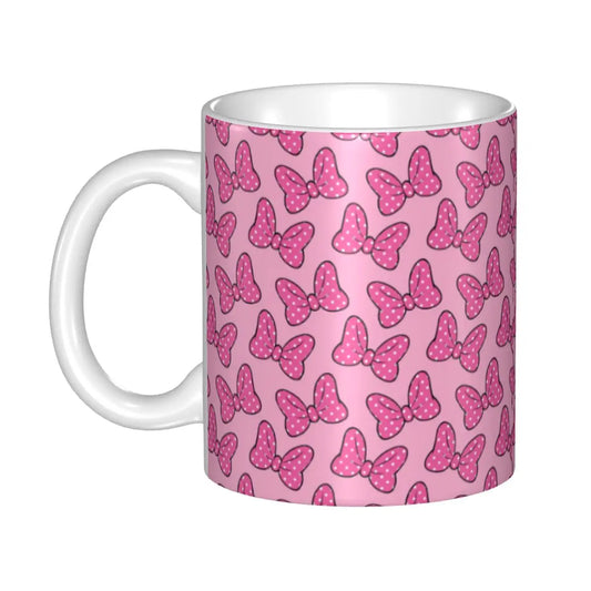Cartoon Minnie Red Pink Coffee Mugs DIY Custom Polka Dot Bow Mouse Ceramic Mug Cup Creative Present