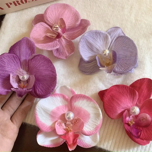 Pince à cheveux en forme de fleur d'orchidée rose, ornement pour cheveux, accessoires pour cheveux, barrettes bohèmes, barrettes latérales, coiffe, épingle à cheveux en forme d'orchidée