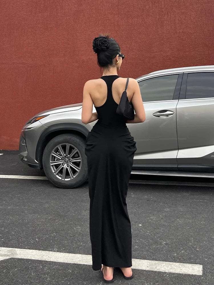Robe élégante sans manches à col en V pour femme, tenue d'été élégante, taille haute, slim, plissée, portefeuille, ORPT