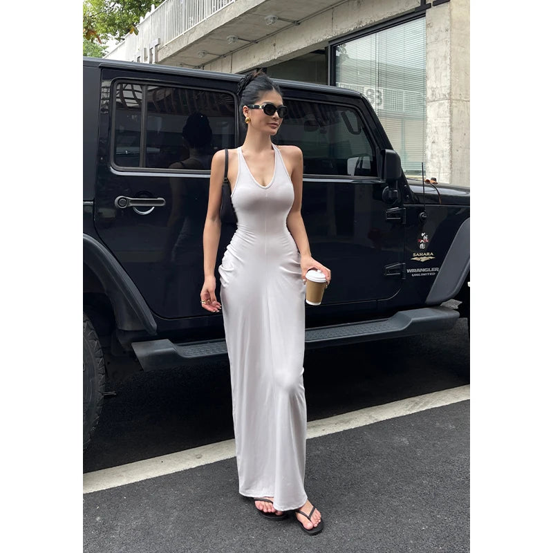 Robe élégante sans manches à col en V pour femme, tenue d'été élégante, taille haute, slim, plissée, portefeuille, ORPT