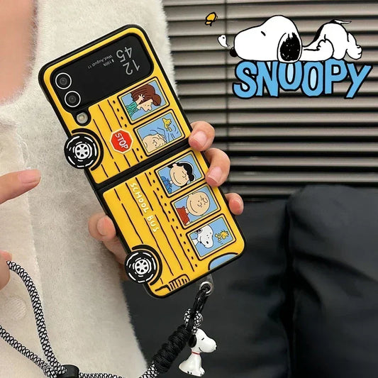 3D Cute Cartoon Peanuts Snoopy Charlie Brown Phone Case  For Samsung Galaxy Z Flip 5 Soft Silicone Back Cover For Z Flip 3 4