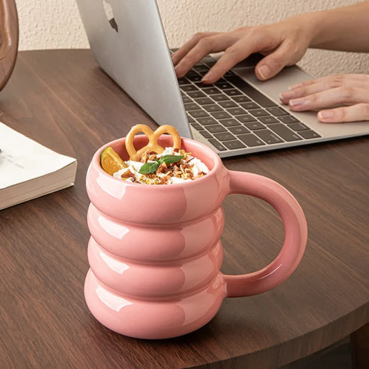 Pink Donuts High-value Ceramic Cups, Creative Coffee Milk Cups, Household Large-capacity Water Cups, Couple Mugs