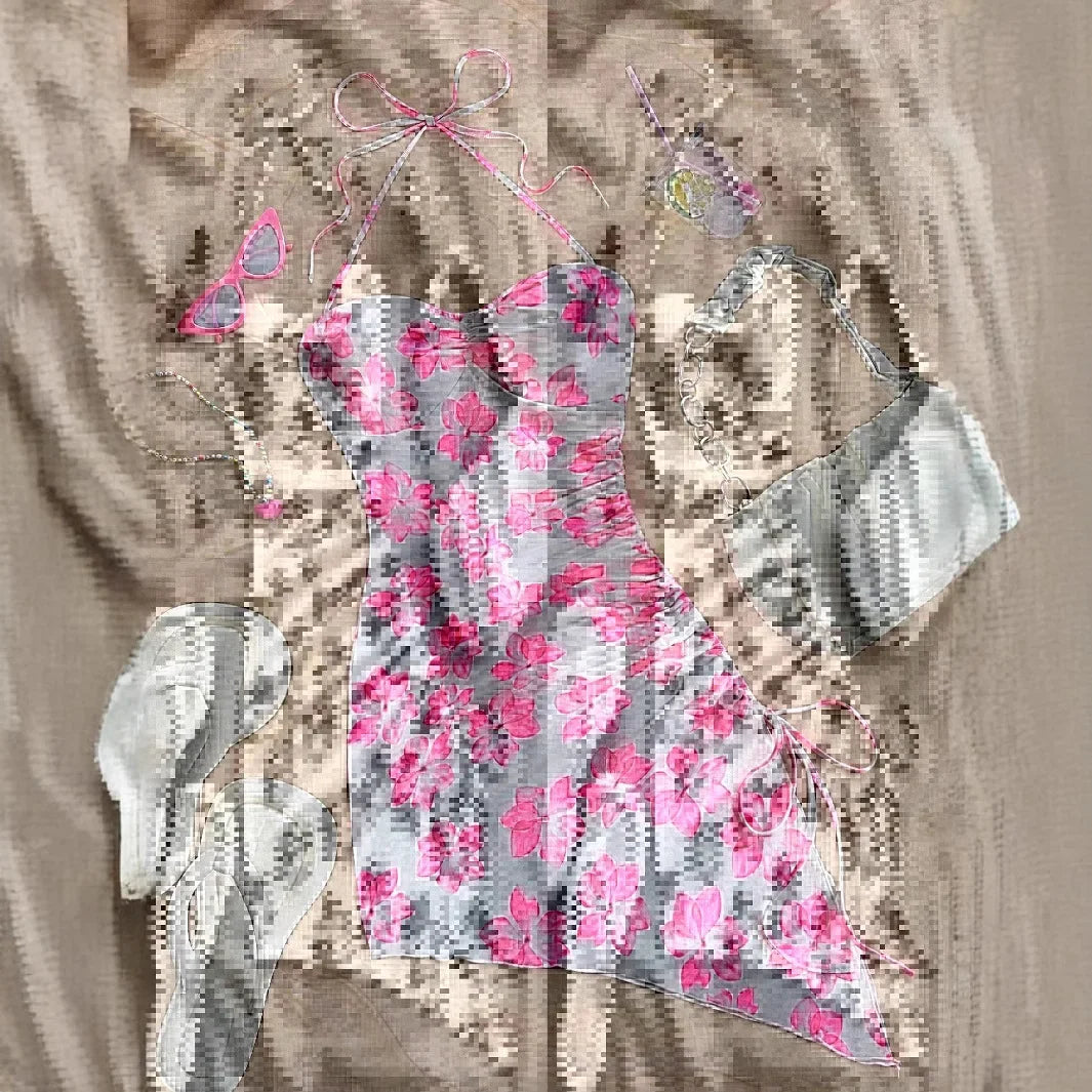 Sexy Strapless Floral Print Asymmetrical Hem Vacation Style Women's Dress Slim Fit Summer Clothing Sleeveless Fashionable