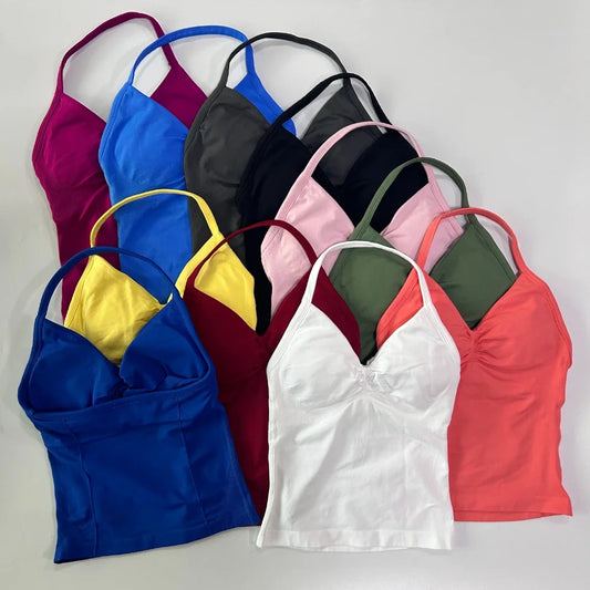 2Pcs Impact Gym Set Women Backless Tank Tops High Waist Scrunch Seamless Shorts Gym Suit Fitness Clothes Activewear Workout Sets