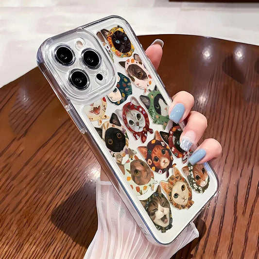 Cat Pattern Transparent TPU Shockproof Bumper Phone Case For iPhone 16E 16 15 14 13 12 11 Pro Max XS X 7 8 PLUS SE 2022 Cover