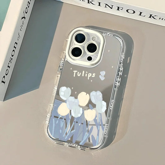 Tulip Star Mirror Phone Case For iPhone 16 15 14 13 12 11 Pro Max XR XS MAX 7 8 PLUS MINI Y2K Shockproof Bumper Cover