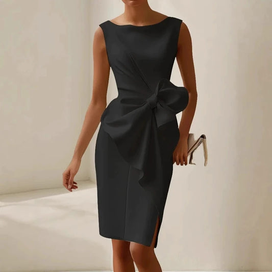 Vestidos Sexy Sleeveless Hollow Summer Dress Woman 2025 Spring Elegant O Neck Bowknot Slim Party Dress Casual Solid Mini Dresses