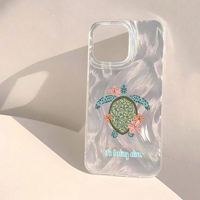 Seashell Starfish Pattern Phone Case For iPhone 11 13 14 15 16 Pro Max 16E 7 8 14 15 Plus X XS Max XR SE2 Feather Texture Cover