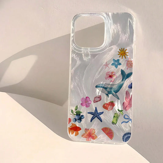 Seashell Starfish Pattern Phone Case For iPhone 11 13 14 15 16 Pro Max 16E 7 8 14 15 Plus X XS Max XR SE2 Feather Texture Cover