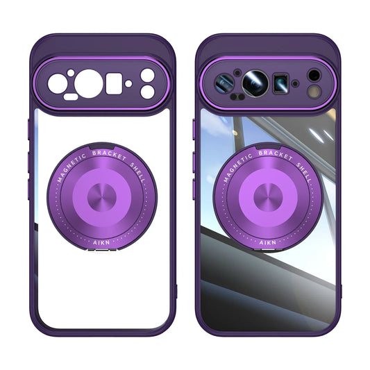 Transparent Acrylic Phone Case for Google Pixel 9 Pro XL 8 A Pro with Magnetic Bracket TPU Shockproof Camera Protection Cover