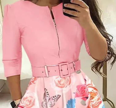 Bodycon Dress Woman Streetwear 2023 Autumn and Winter Elegant Zippered Medium with Waistband Long Sleeved Printed Dresses Y2k