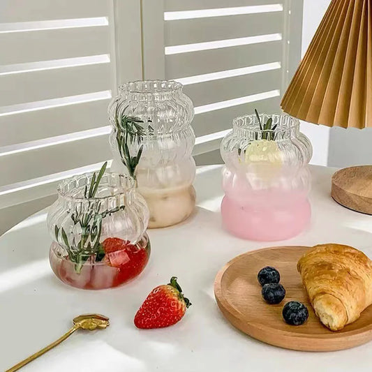 410/650/865ML Latte Coffee Cup Ribbed Glass Cocktail Glasses Nordic Vertical Grain Phnom Penh Glass Water Cup Pink Juice Cup