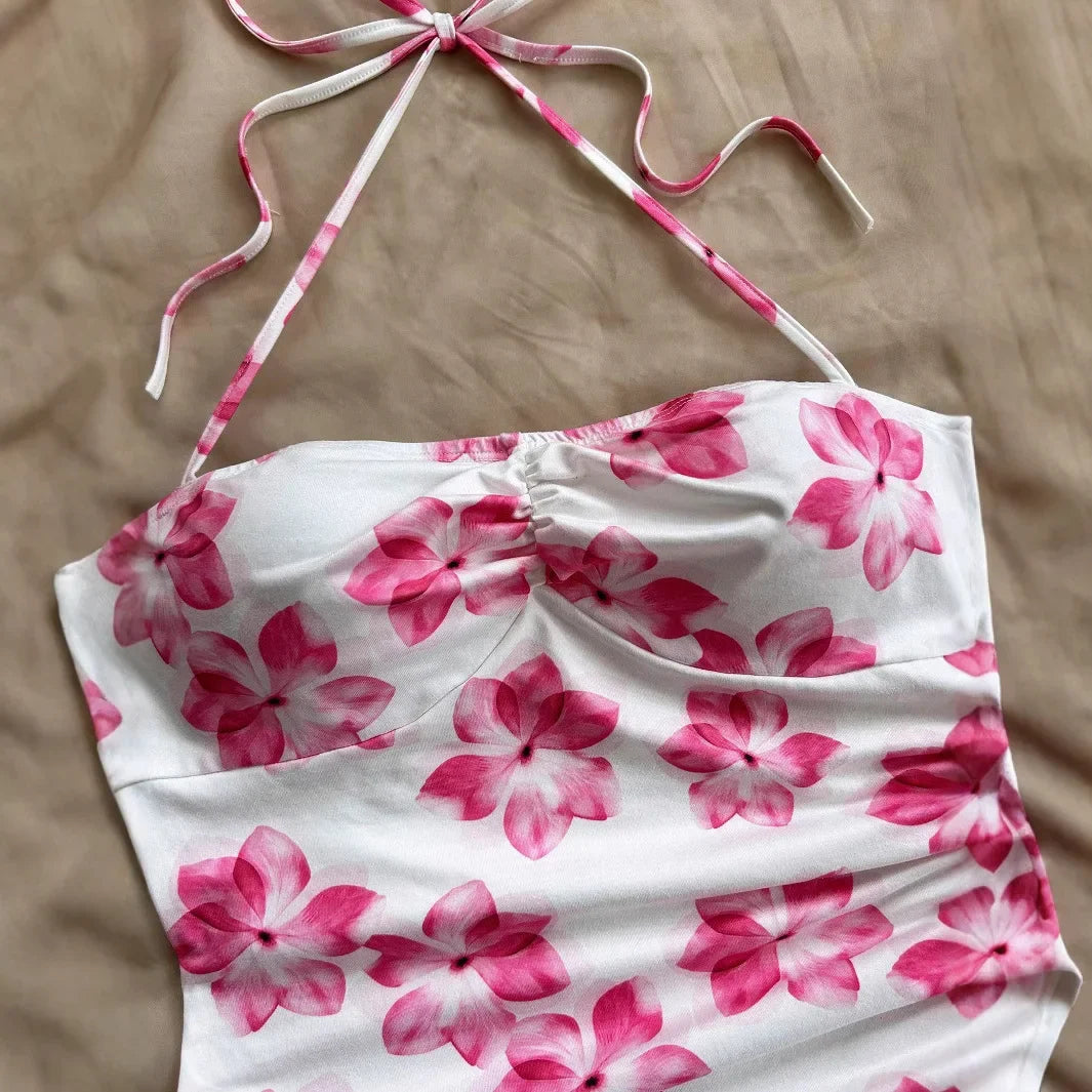 Sexy Strapless Floral Print Asymmetrical Hem Vacation Style Women's Dress Slim Fit Summer Clothing Sleeveless Fashionable