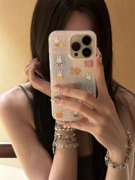 Kawaii Miffy 7/8/XS/XR/11/12/13/14/15/16 ProMax All Inclusive Silicone Transparent Soft Shell Anti-drop Phone Case Christmas Toy