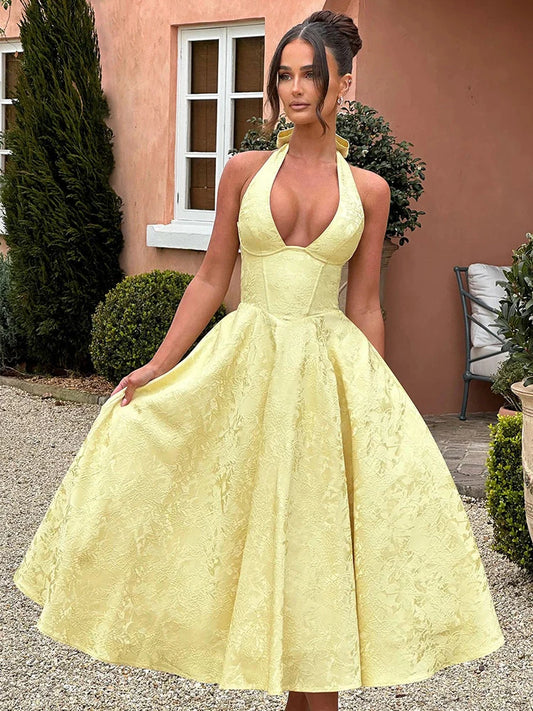 Sexy embroidered deep V-waist dress with elegant ladylike style cross-border new sleeveless women's dress Y2K clothing