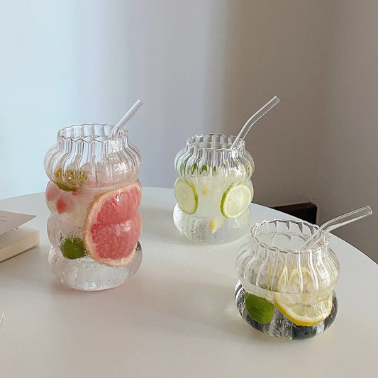 410/650/865ML Latte Coffee Cup Ribbed Glass Cocktail Glasses Nordic Vertical Grain Phnom Penh Glass Water Cup Pink Juice Cup