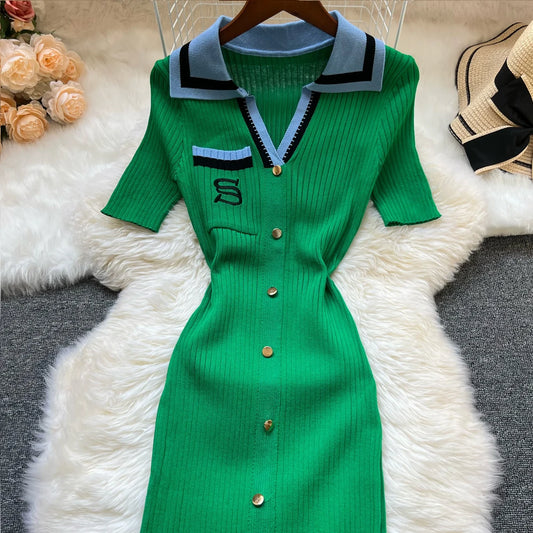 YuooMuoo – Robe d'été en tricot pour femme, nouvelle collection Y2K, longue robe moulante brodée, style streetwear, collection 2025