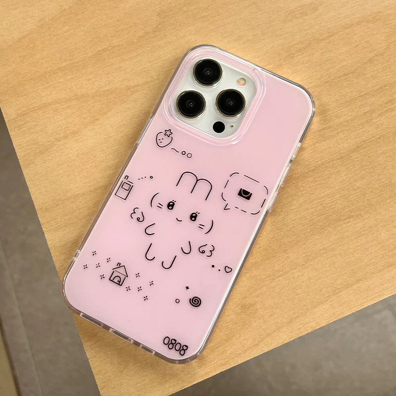 Korean Cute Line Rabbit Cat Cases suitable for iPhone 16 promax mobile phone case 15 Plus 14 iPhone xsmax mobile phone case