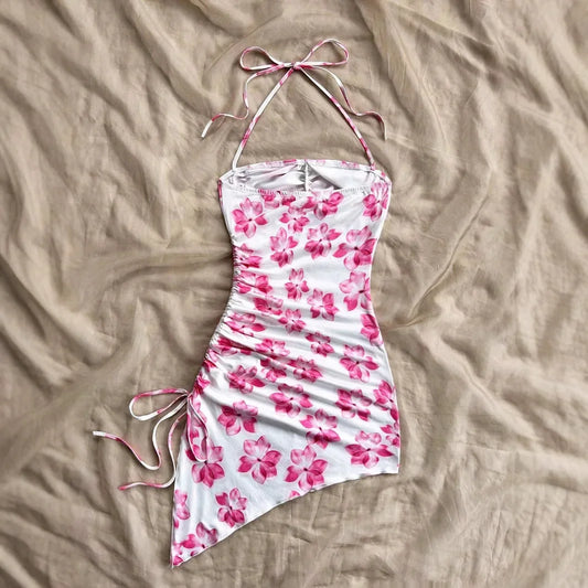 Sexy Strapless Floral Print Asymmetrical Hem Vacation Style Women's Dress Slim Fit Summer Clothing Sleeveless Fashionable