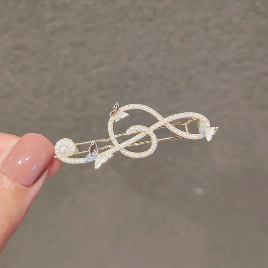 Elegant Musical Note Hair Clip Butterfly Head Piece Hair Accessories Girls Pearl Side Clip Korean Fashion Barrettes