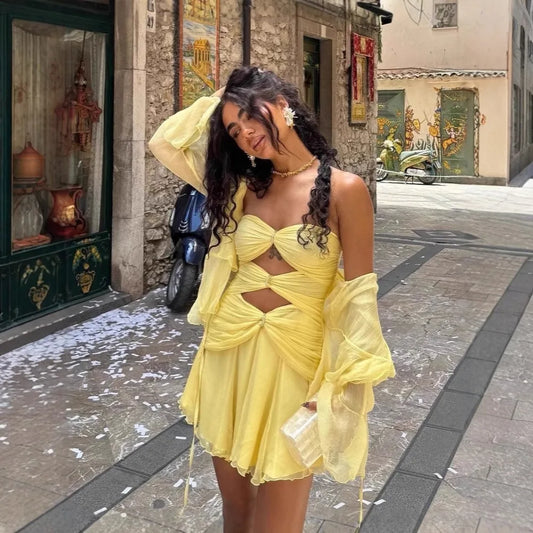 Romantic Knot Design Tube Top A Short Dress INS Online Celebrity Spring and Summer Short Dress