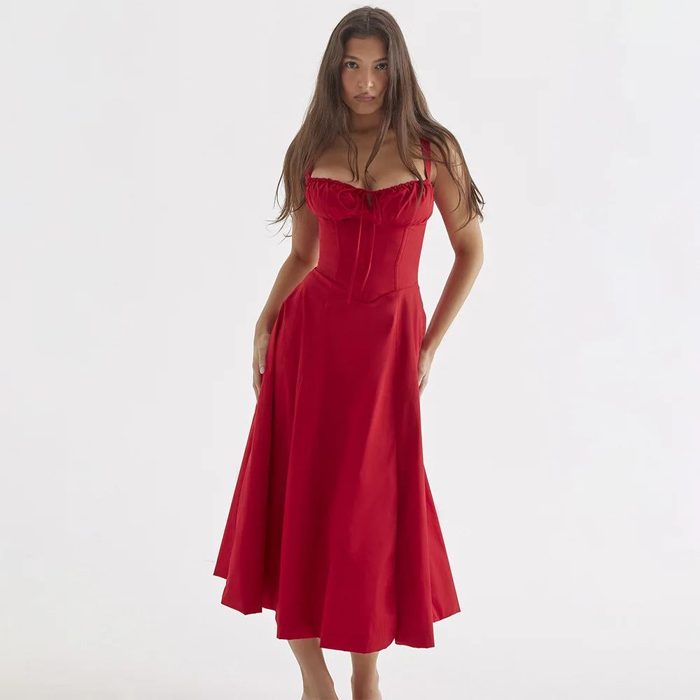 Mingmingxi – Robe d'été à imprimé floral, élégante, mi-longue, bretelles spaghetti, à lacets, coupe trapèze, décontractée, vêtements pour femmes, 2024