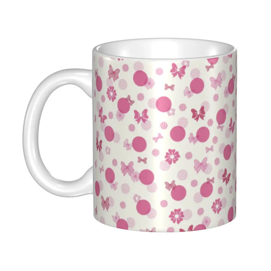 Customized Pink Polkadots Minnie Coffee Mugs DIY Polka Dot Bow Ceramic Milk Tea Cups