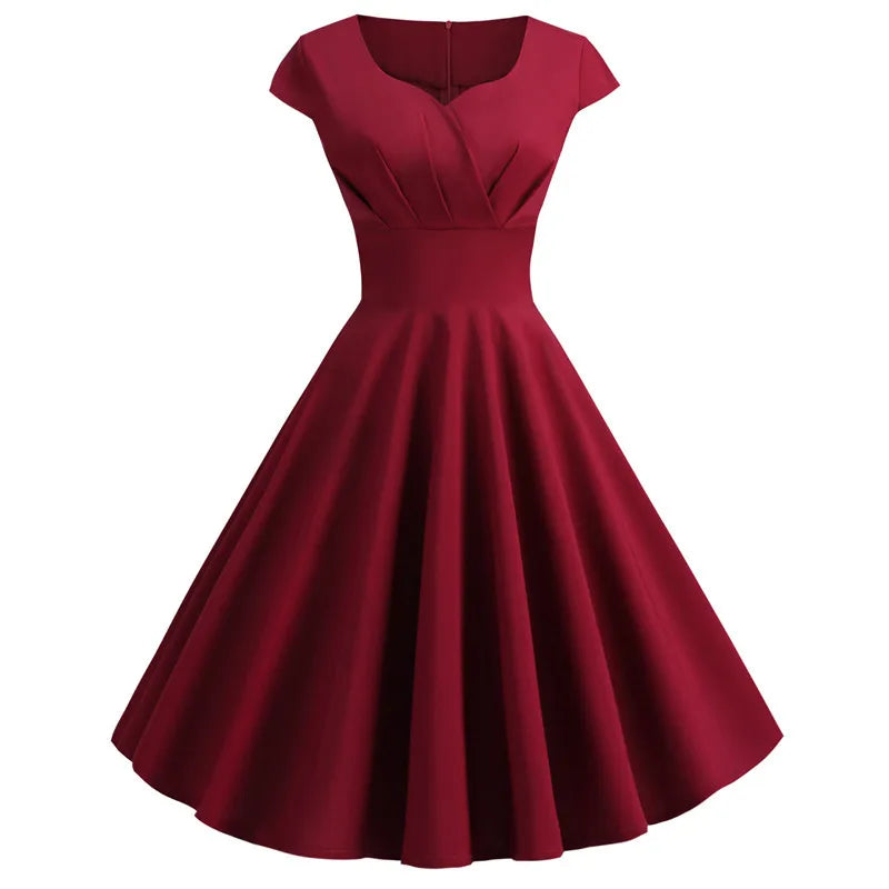 Robe d'été rose pour femme, col en V, style vintage, élégante, rétro, pin-up, soirée, bureau, mi-longue