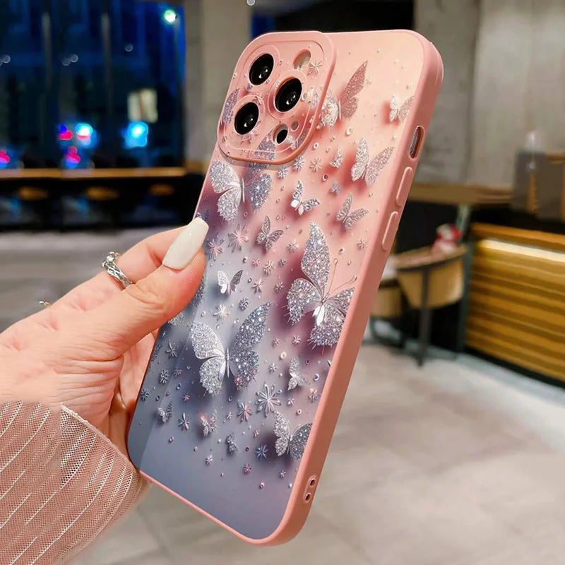 Butterfly & Floral Design Shockproof Phone Case for iPhone 11 12 13 14 15 16 Pro Max 16E Mini XR XS X 7 8 Plus SE2 Matte Cover