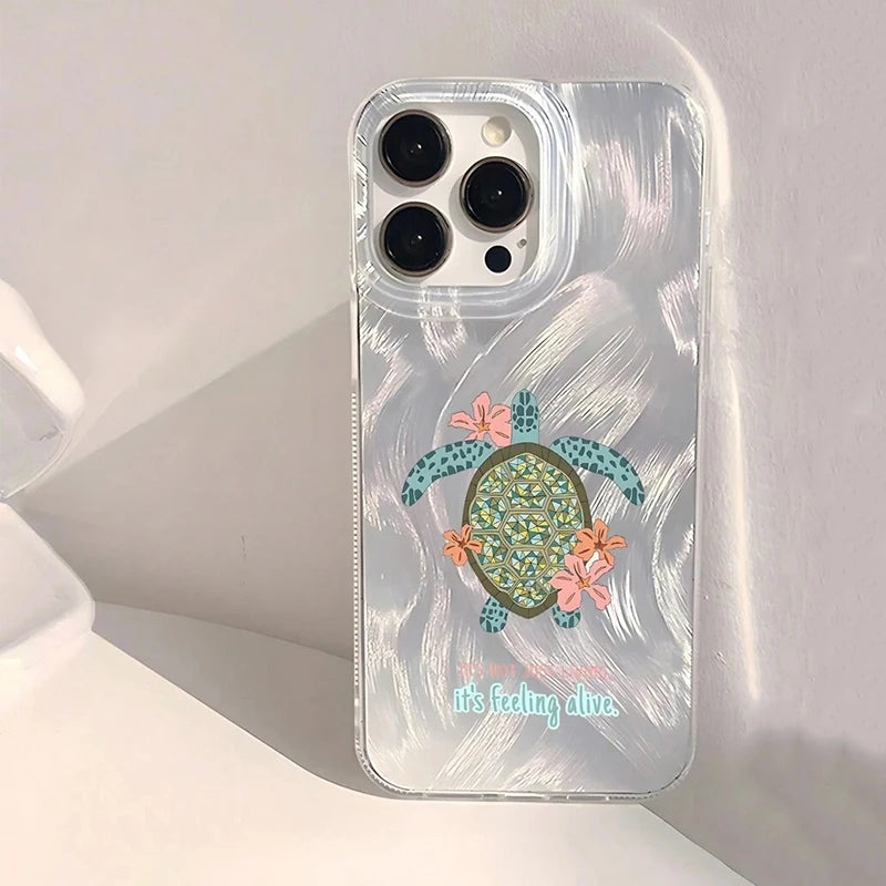 Seashell Starfish Pattern Phone Case For iPhone 11 13 14 15 16 Pro Max 16E 7 8 14 15 Plus X XS Max XR SE2 Feather Texture Cover