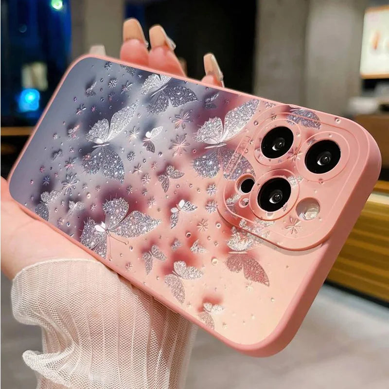 Butterfly & Floral Design Shockproof Phone Case for iPhone 11 12 13 14 15 16 Pro Max 16E Mini XR XS X 7 8 Plus SE2 Matte Cover