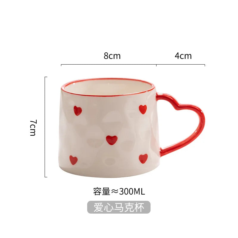 Tasse fantaisie peinte à la main de 250 ml avec poignée en forme de cœur, idéale pour l'eau et le lait, jolie tasse à café en céramique rose faite à la main