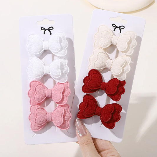 4Pcs/set Candy Colored Hair Clip Set for Girls Double Layered Bow Cute Bangs hair clip Cotton Safe Children's Hair Accessories