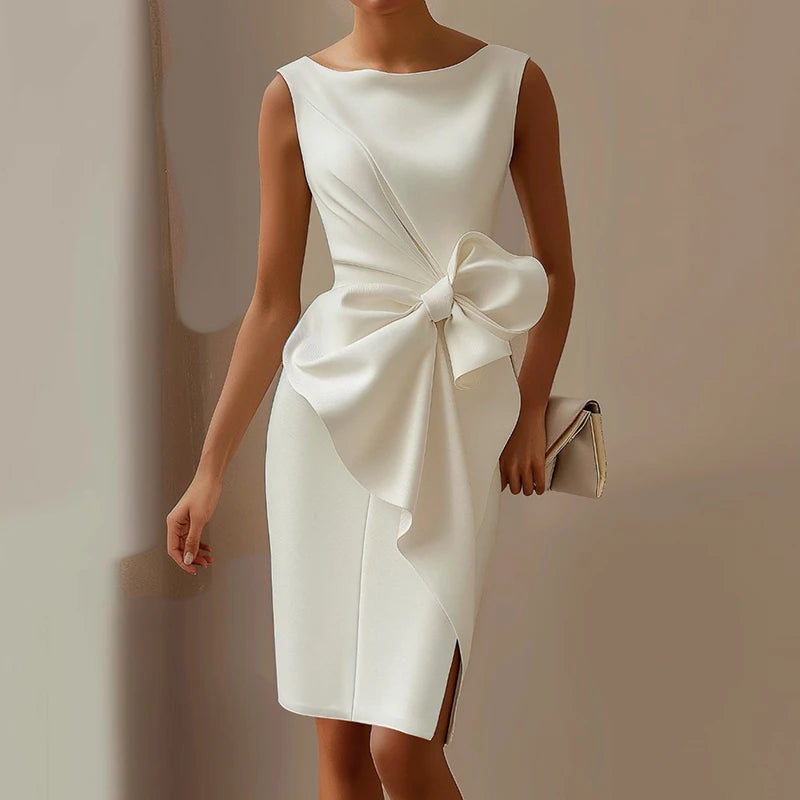 Vestidos Sexy Sleeveless Hollow Summer Dress Woman 2025 Spring Elegant O Neck Bowknot Slim Party Dress Casual Solid Mini Dresses