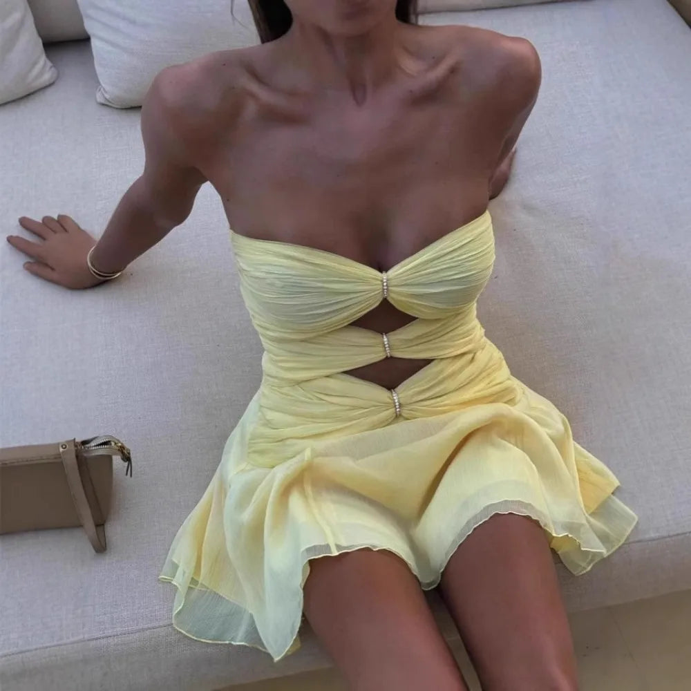 Romantic Knot Design Tube Top A Short Dress INS Online Celebrity Spring and Summer Short Dress