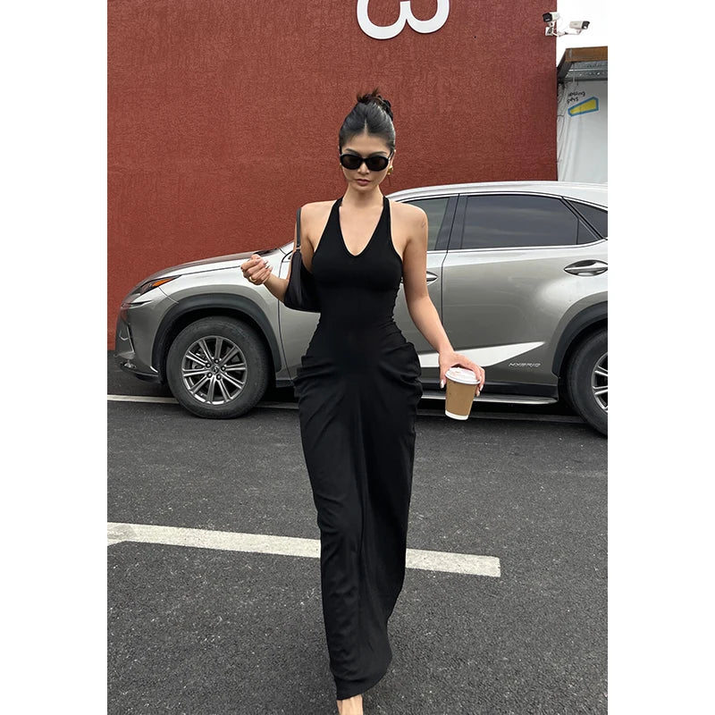 Robe élégante sans manches à col en V pour femme, tenue d'été élégante, taille haute, slim, plissée, portefeuille, ORPT