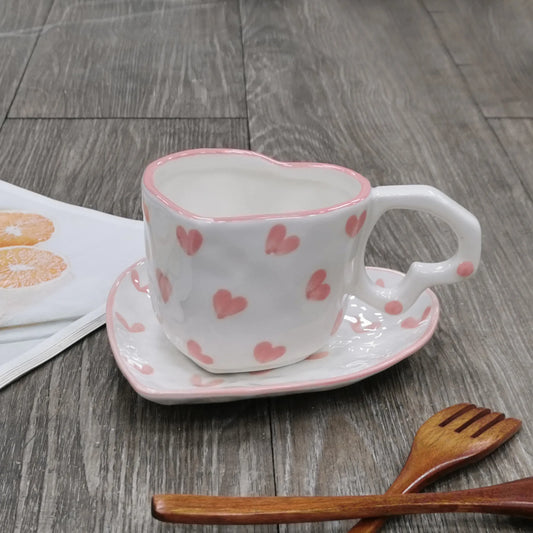 250ML Novelty Hand Painted Love Mug Creative Heart Handle Water Milk Cup Lovely Pink Handmade Ceramic Coffee Cup