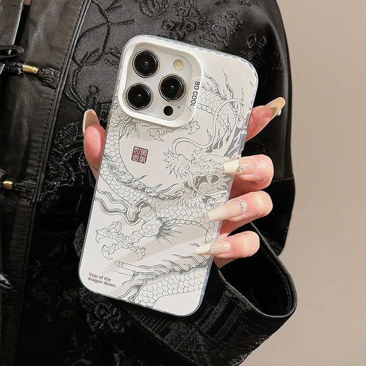 for iPhone 16 15 Pro Max 11 12 13 Mini 14 XS MAX XR 7 8 Plus Acrylic Phone Case Dragon Totem Shockproof Screen Protector Casing