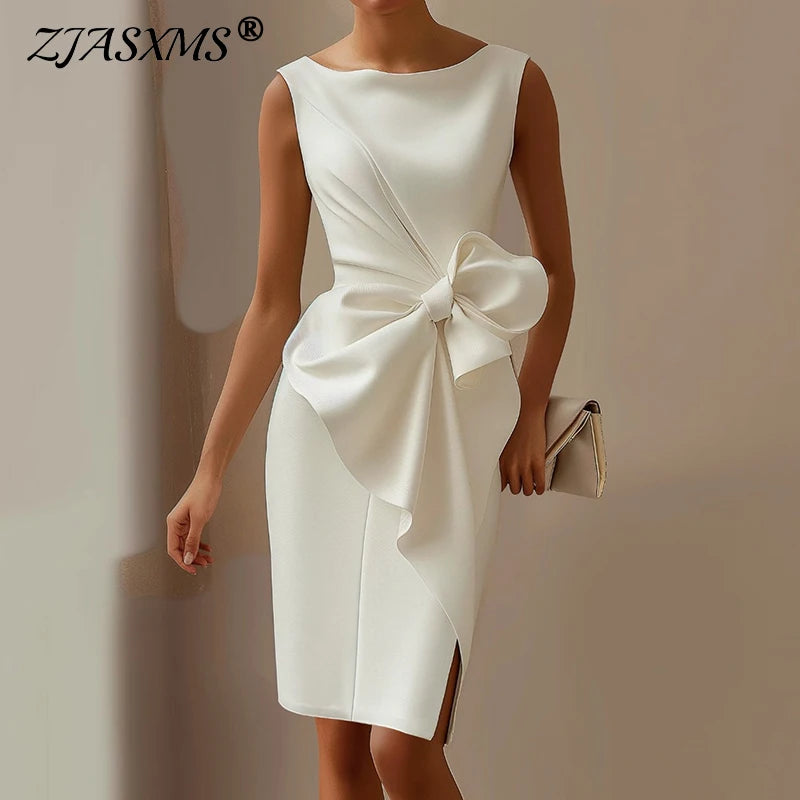 Vestidos Sexy Sleeveless Hollow Summer Dress Woman 2025 Spring Elegant O Neck Bowknot Slim Party Dress Casual Solid Mini Dresses