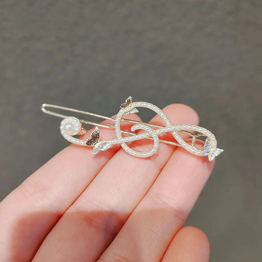 Elegant Musical Note Hair Clip Butterfly Head Piece Hair Accessories Girls Pearl Side Clip Korean Fashion Barrettes