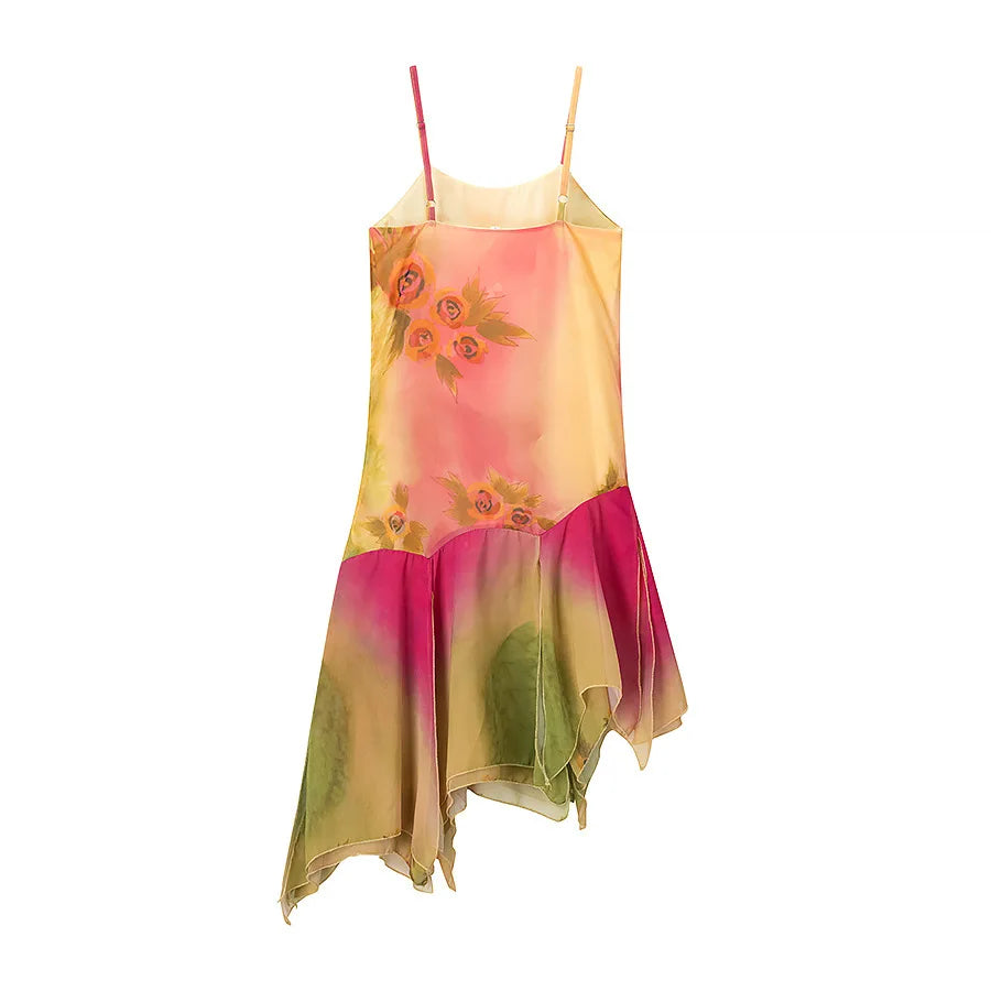 VEITCHE Summer 2025 New Arrival Women Chiffon Printed Ruffled Irregular Sequins Long Dress Off Shoulder V Neck Female Vestidos