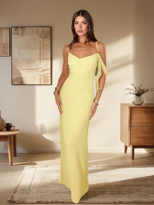 Nibber Low-Neck Side Spilt Y2K Elegant Style Maxi Dress Women Sexy Backless Ruched Ribbon Midnight Trend Prom Party Vestidos